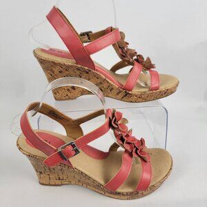 b.ø.c. EVITA Womens 10 Coral Flowered Cork‎ Platform Wedge Summer Sandal Boho